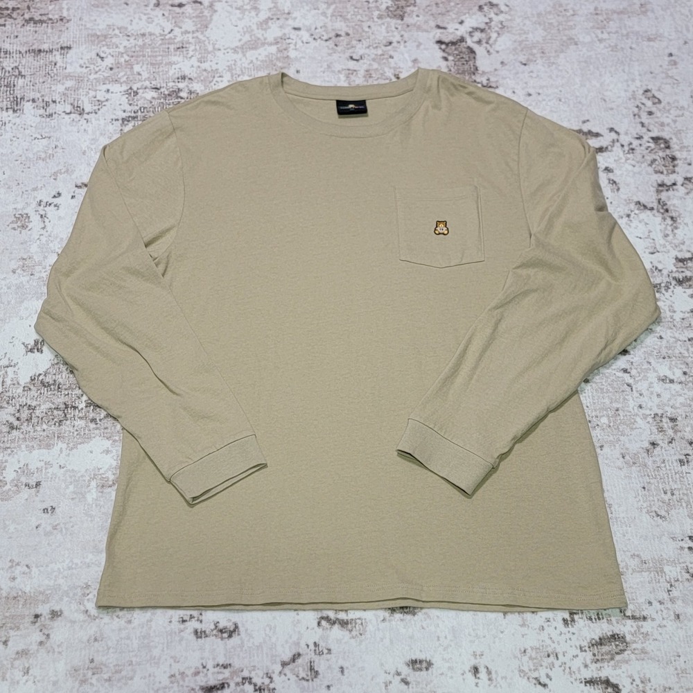 2XL LS Pocket T Streetwear Skate Teddy Fresh Bear Mens Trendy Embroidered Tan LN